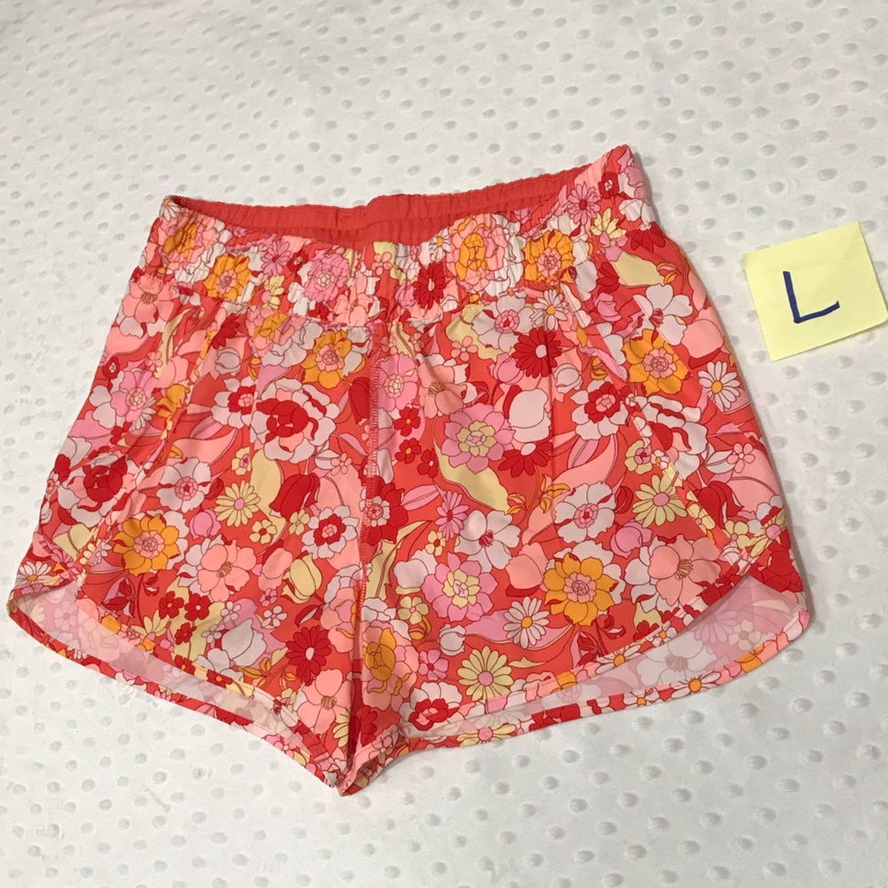 Avis Floral Women's Athletic Shorts - Pink and Red- Full length Liner, NICE!